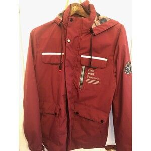 Leduntino Find Your Own Way Windbreaker Hooded Waterproof Jacket Maroon Med.